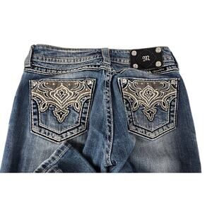 Miss Me Bootcut Y2K Embroidered Rhinestone Pocket Jeans Low Rise Medium Wash